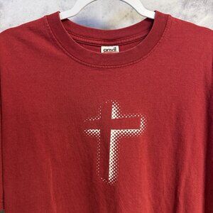 Vintage Y2k Discipled Clothing Cross T Shirt Mens XL Red Short Sleeve